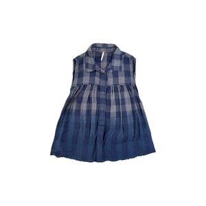 Free People Sleeveless Plaid Button-Up Babydoll Tank Top in Ombré Blue - Small